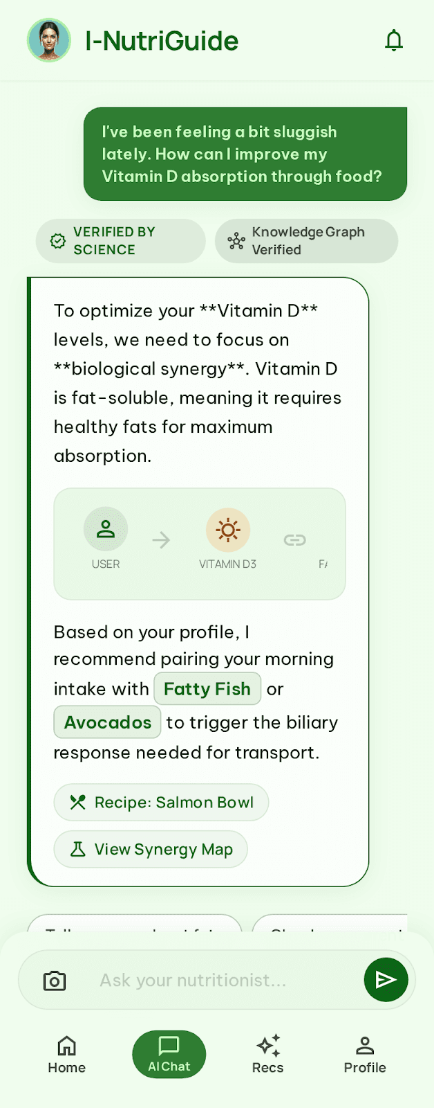 I-NutriGuide chat screen
